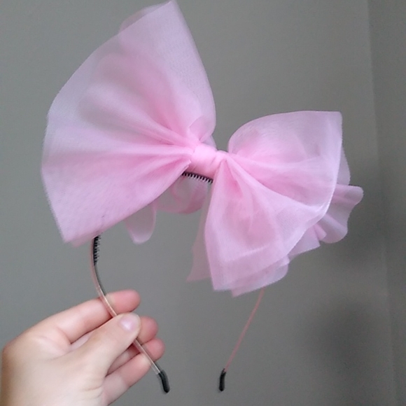 Nwot pink metal tutu bow tulle large avant garde slim thin skinny headband - Picture 15 of 16